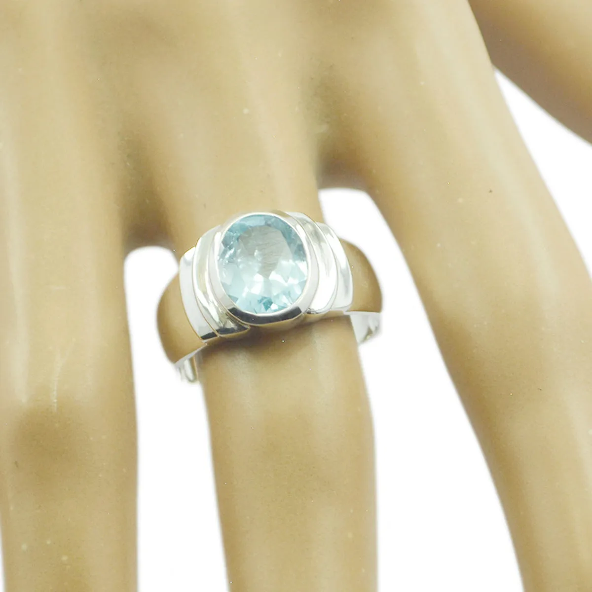 Riyo Appealing Gems Blue Topaz Sterling Silver Ring Jewelry King