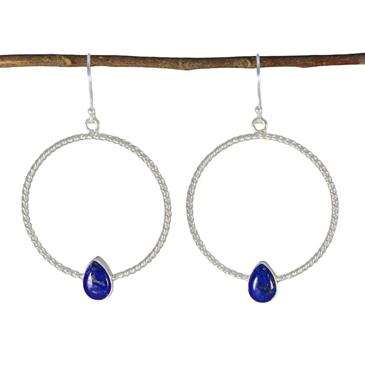 Riyo Bewitching Sterling Silver Earring For Demoiselle Lapis Lazuli Earring Bezel Setting Blue Earring Dangle Earring