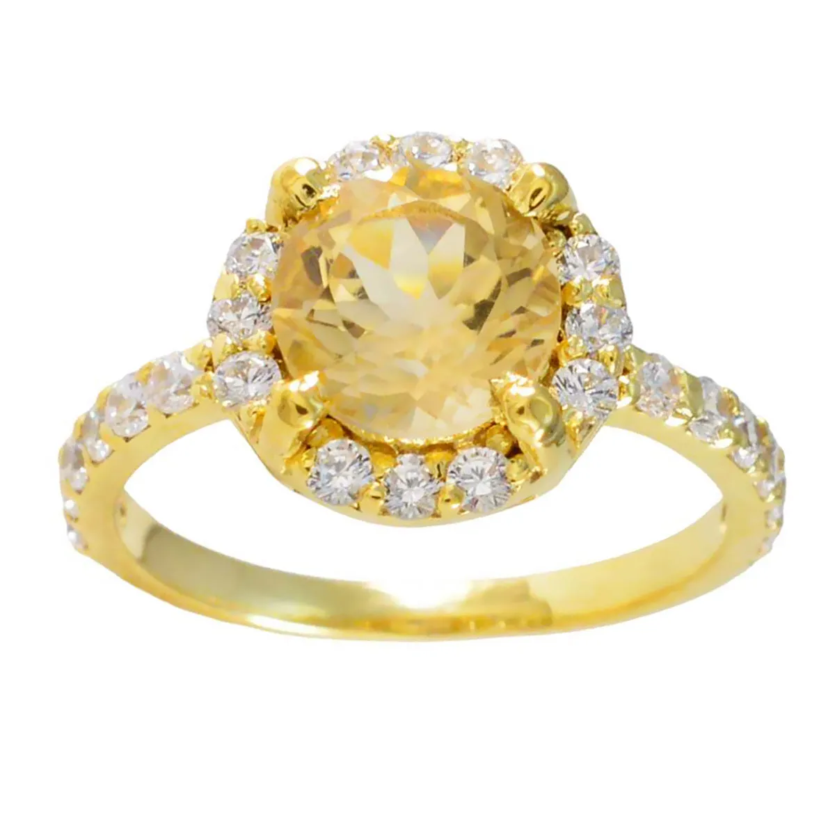 Riyo Bulk Silver Ring With Yellow Gold Plating Citrine Stone Oval Shape Prong Setting Stylish Jewelry Christmas Ring