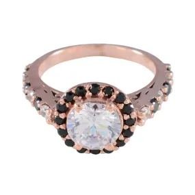 Riyo Choice Silver Ring With Rose Gold Plating Blue Sapphire Stone Round Shape Prong Setting Bridal Jewelry Christmas Ring