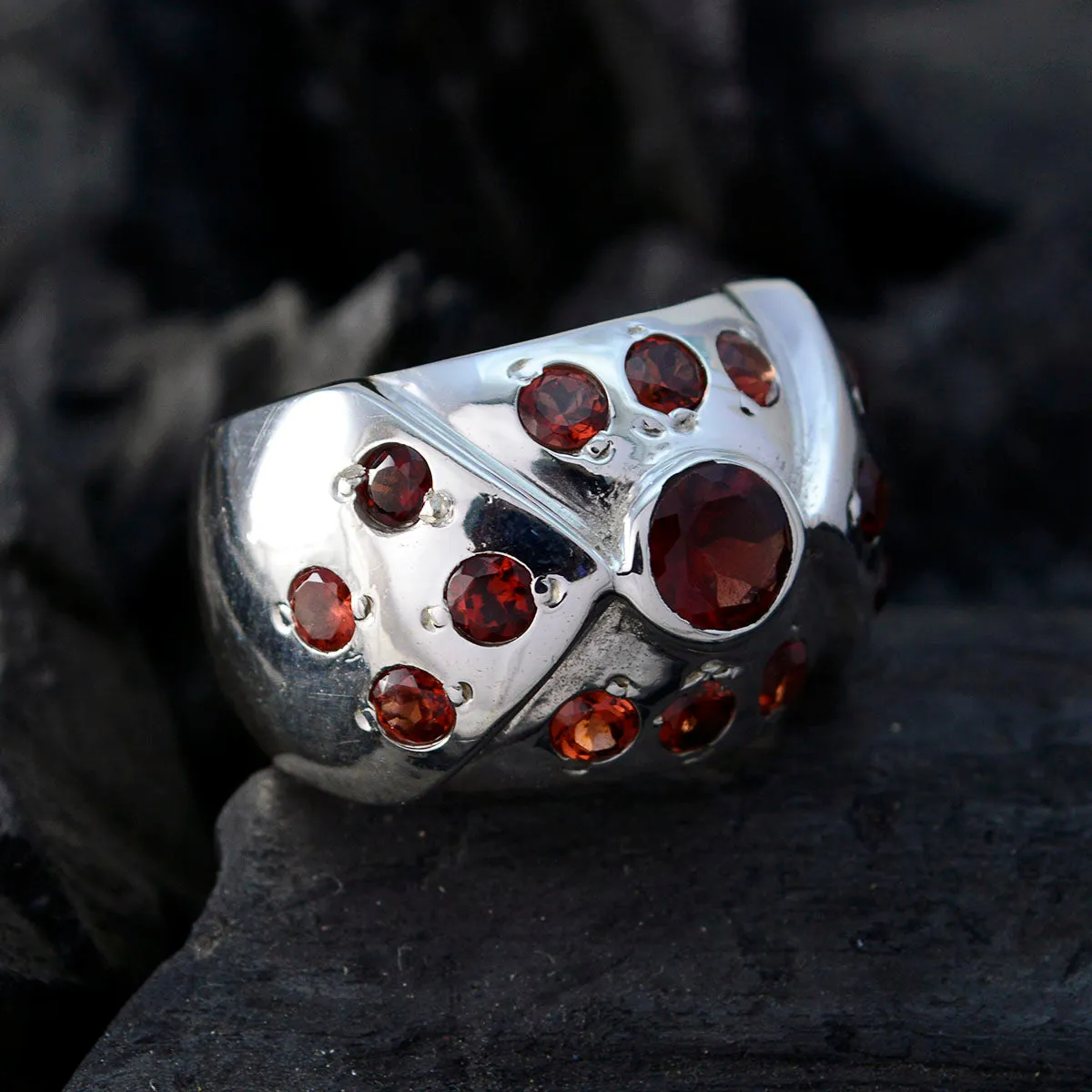 Riyo Enticing Gems Garnet Sterling Silver Rings Crochet Jewelry