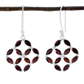 Riyo Genuine Gems Marquise Faceted Red Garnet Silver Earring children day gift