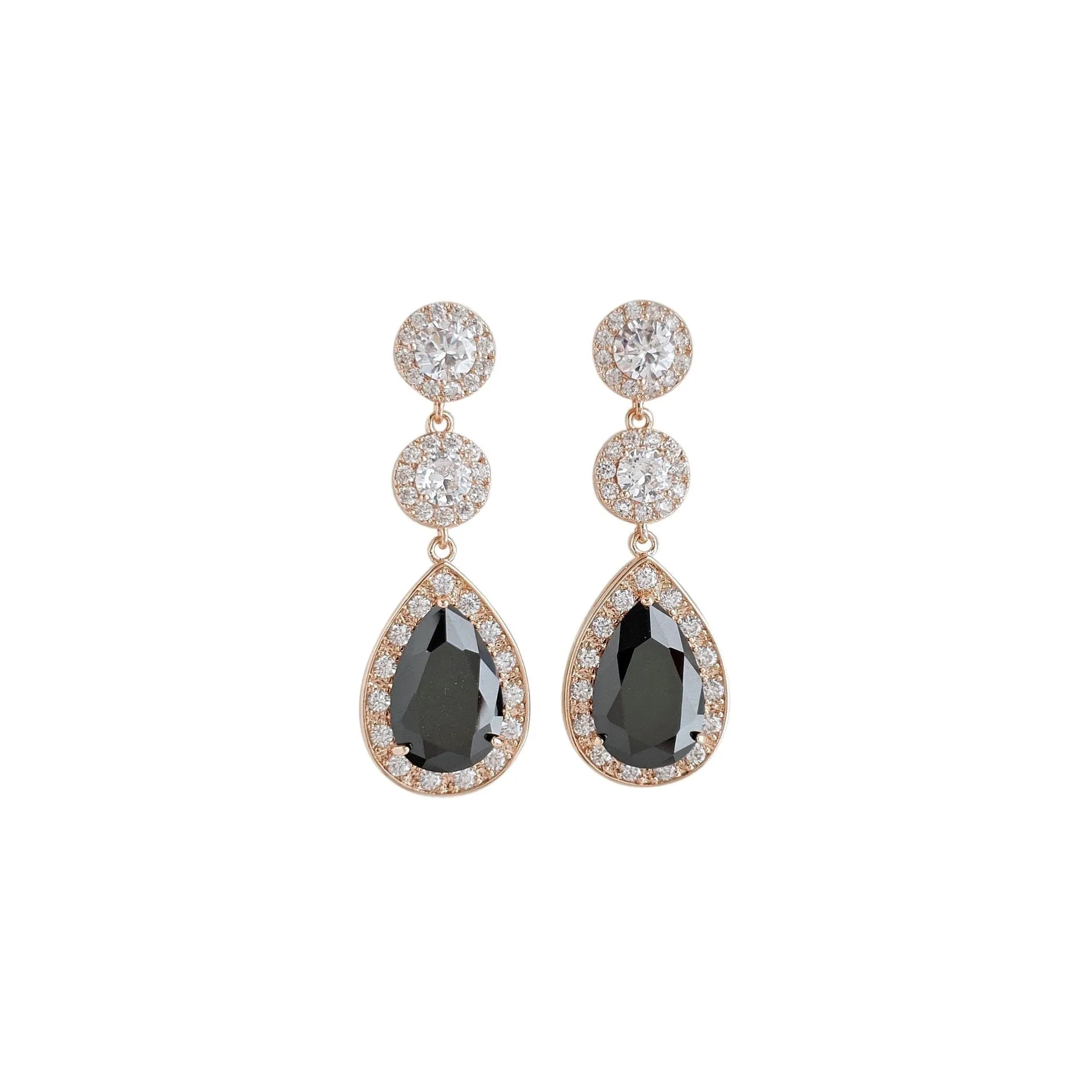 Rose Gold Long Black Earrings-Zoe