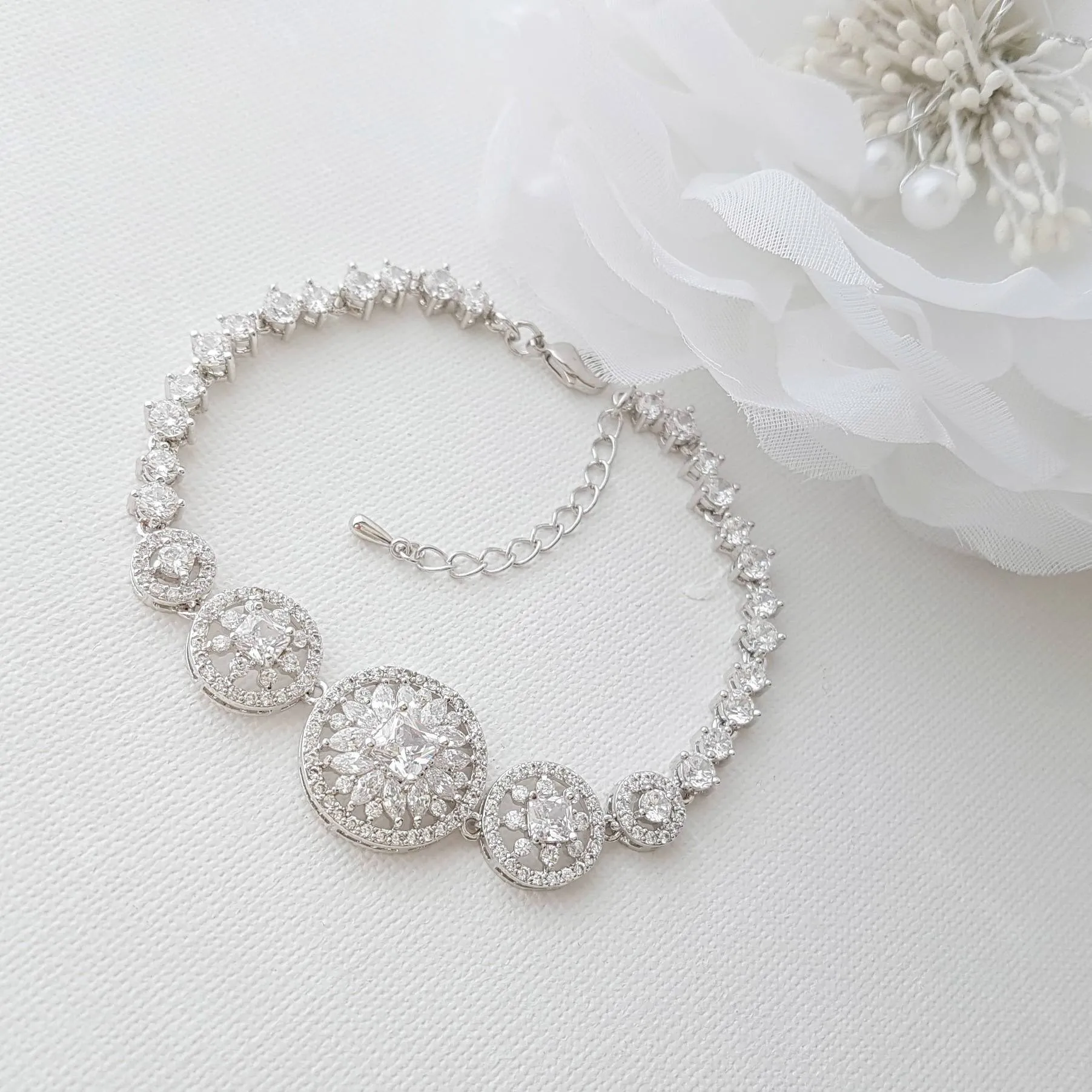 Round CZ Crystal Bridal Bracelet-Adonia