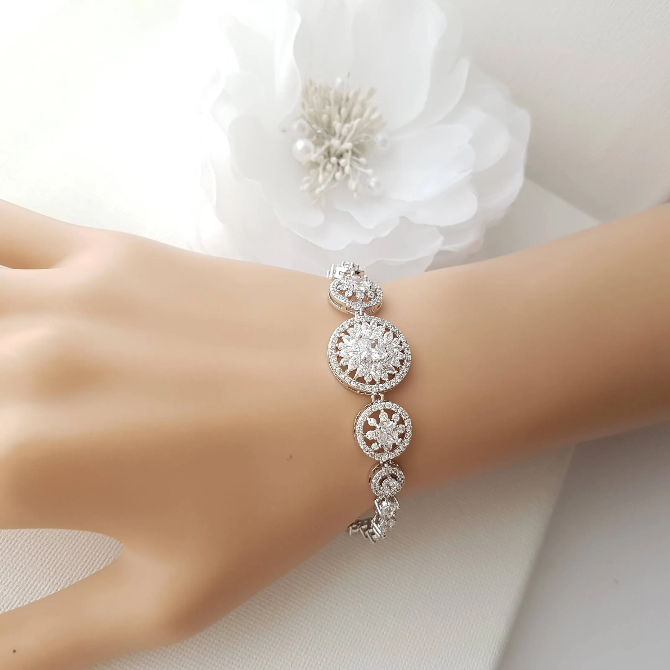 Round CZ Crystal Bridal Bracelet-Adonia