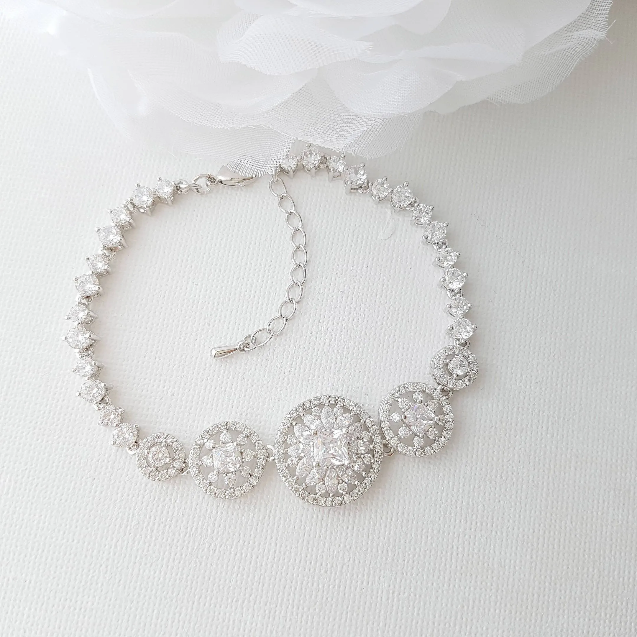 Round CZ Crystal Bridal Bracelet-Adonia