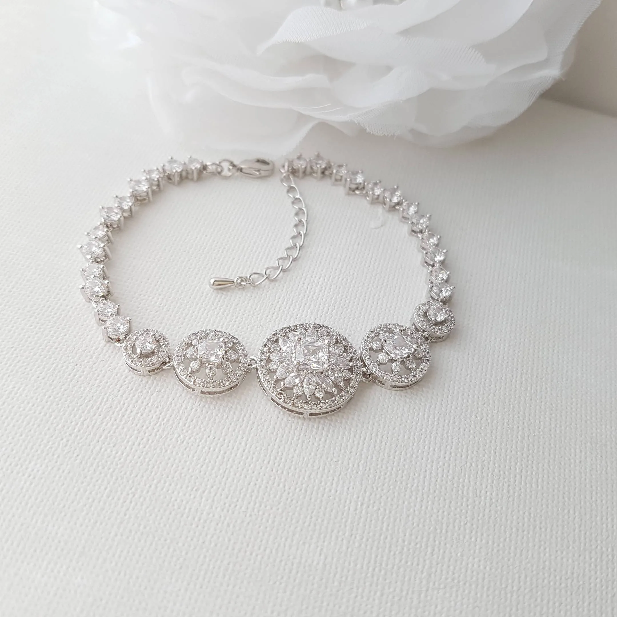 Round CZ Crystal Bridal Bracelet-Adonia