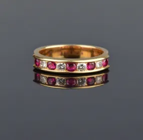 Ruby Diamond 14K Gold Half Eternity Band Ring