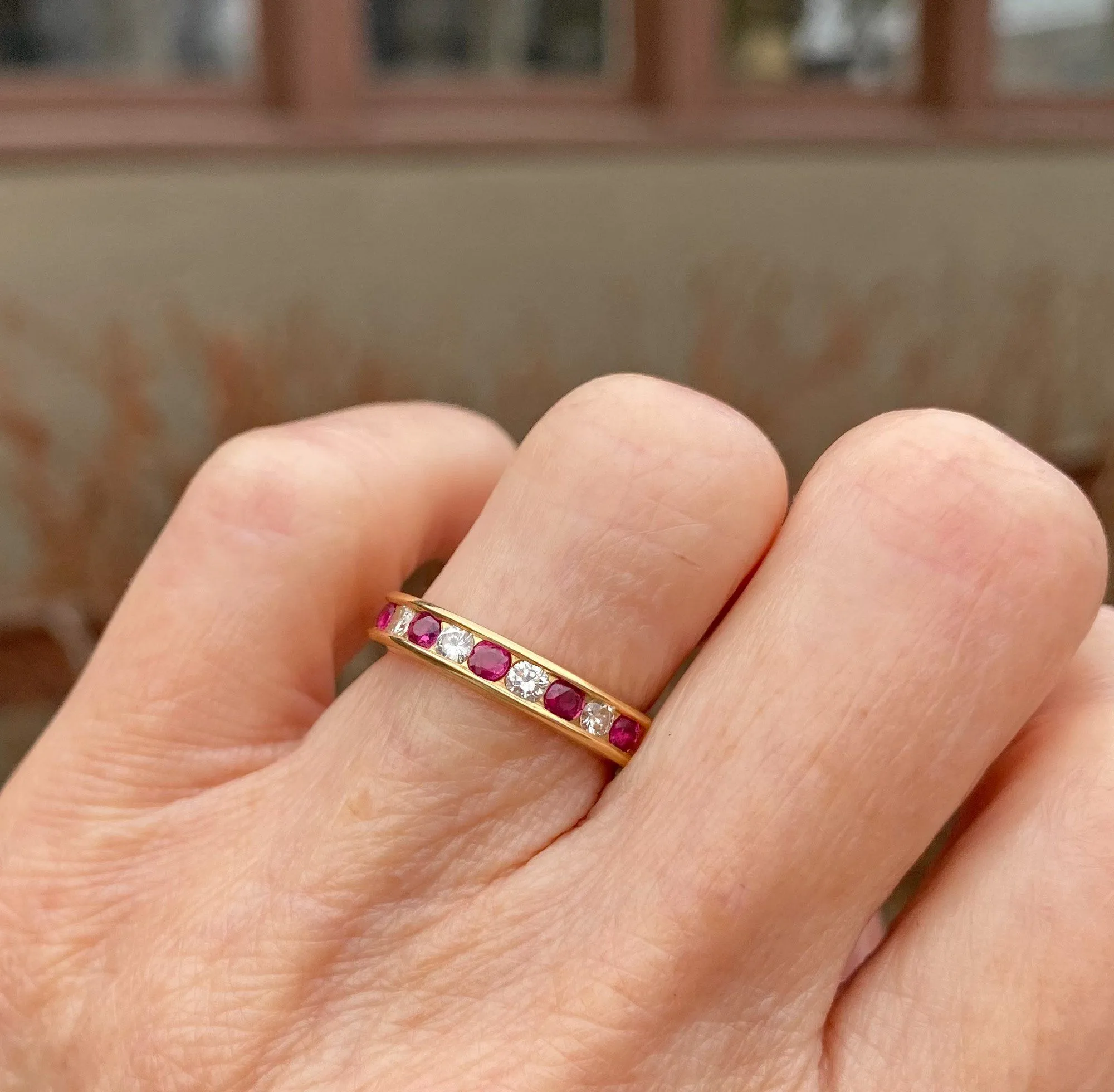 Ruby Diamond 14K Gold Half Eternity Band Ring