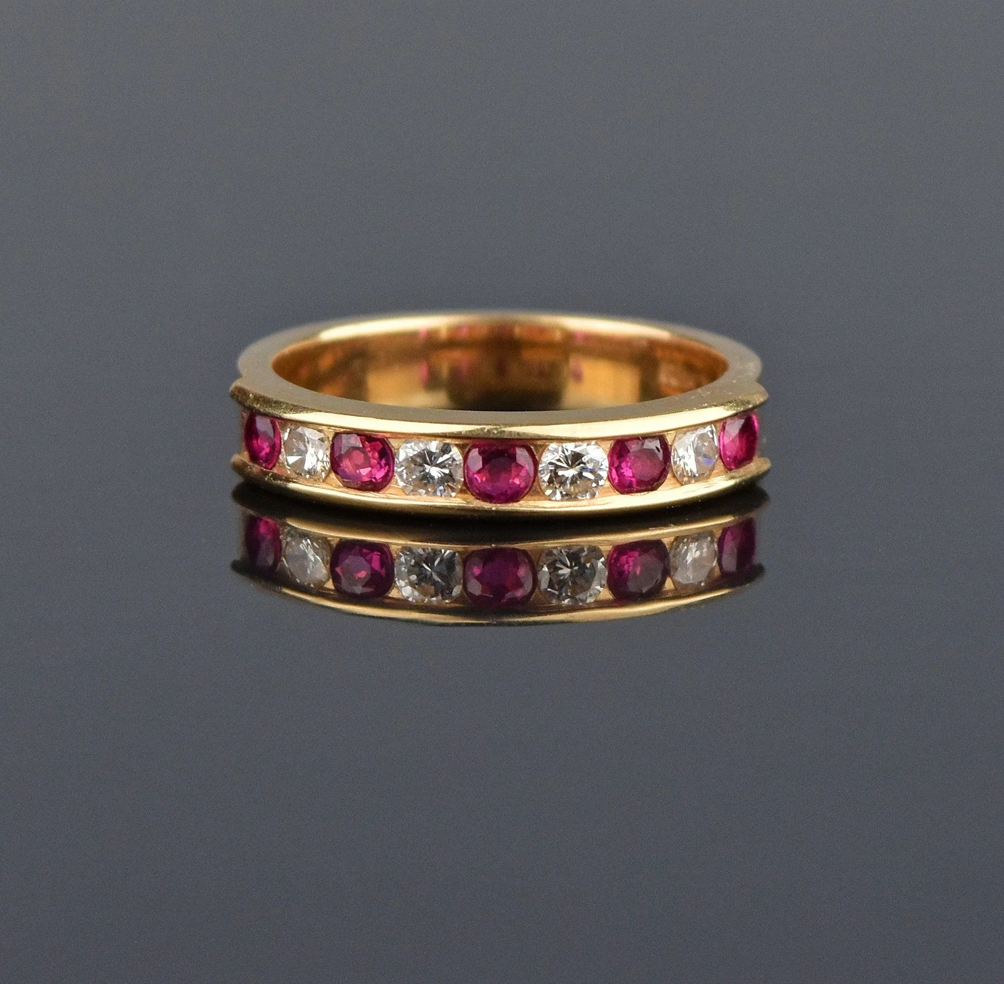 Ruby Diamond 14K Gold Half Eternity Band Ring