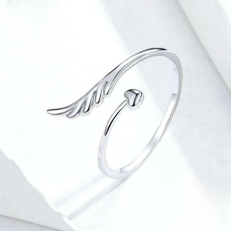 S925 Angel's Wings Open Plain Ring