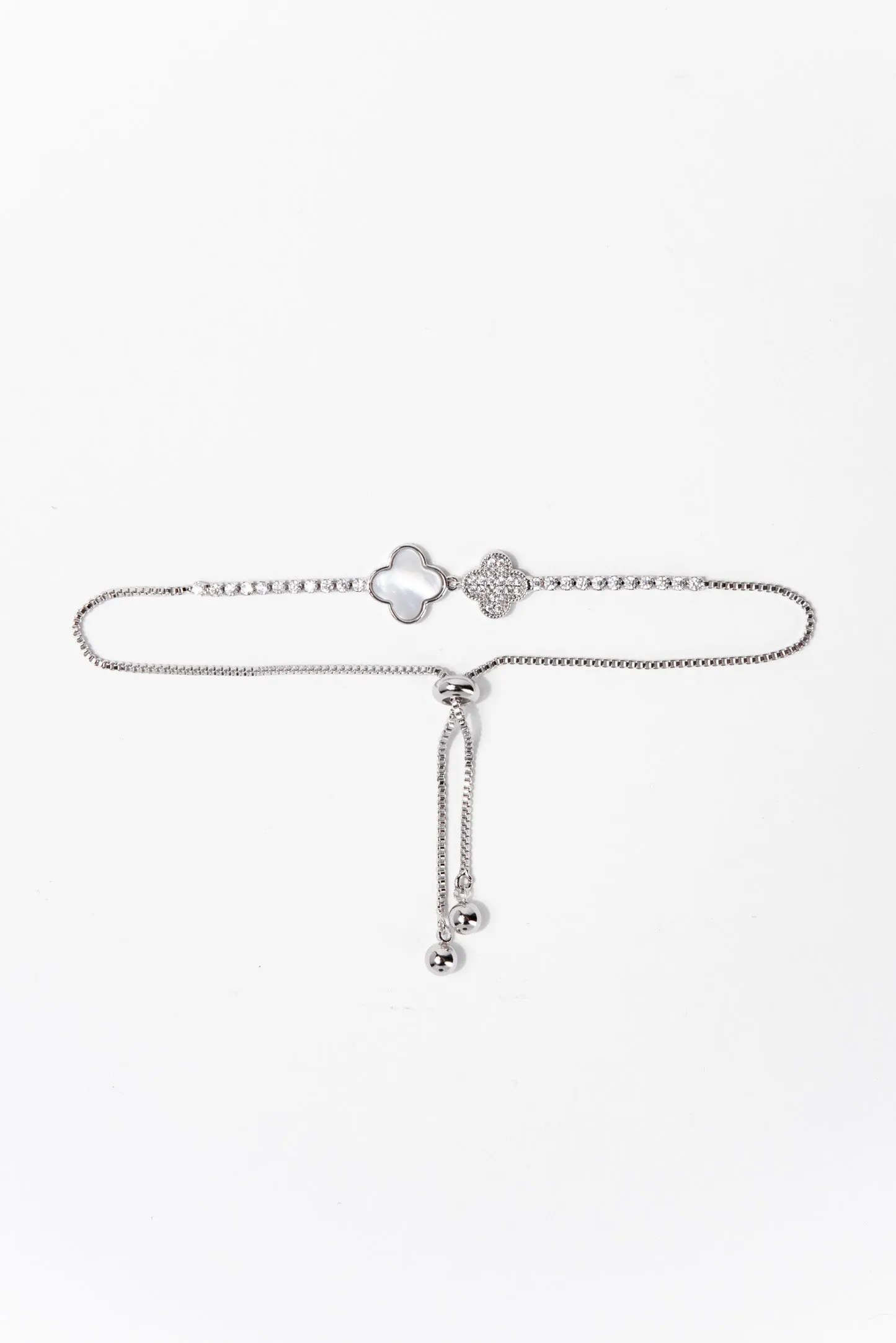 Scarlett Pearl Floral Bezzle Adjustable Bracelet - Silver