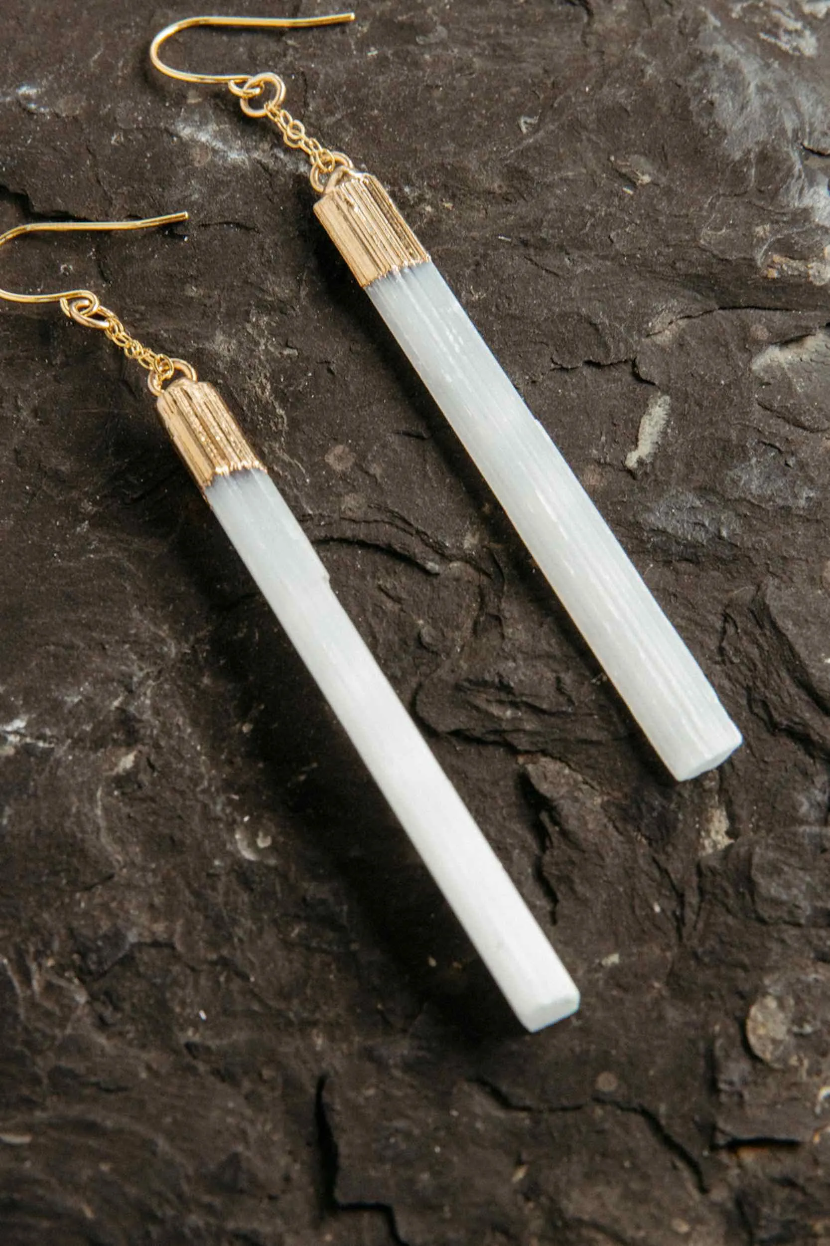 Self Talk Selenite Wand Earrings