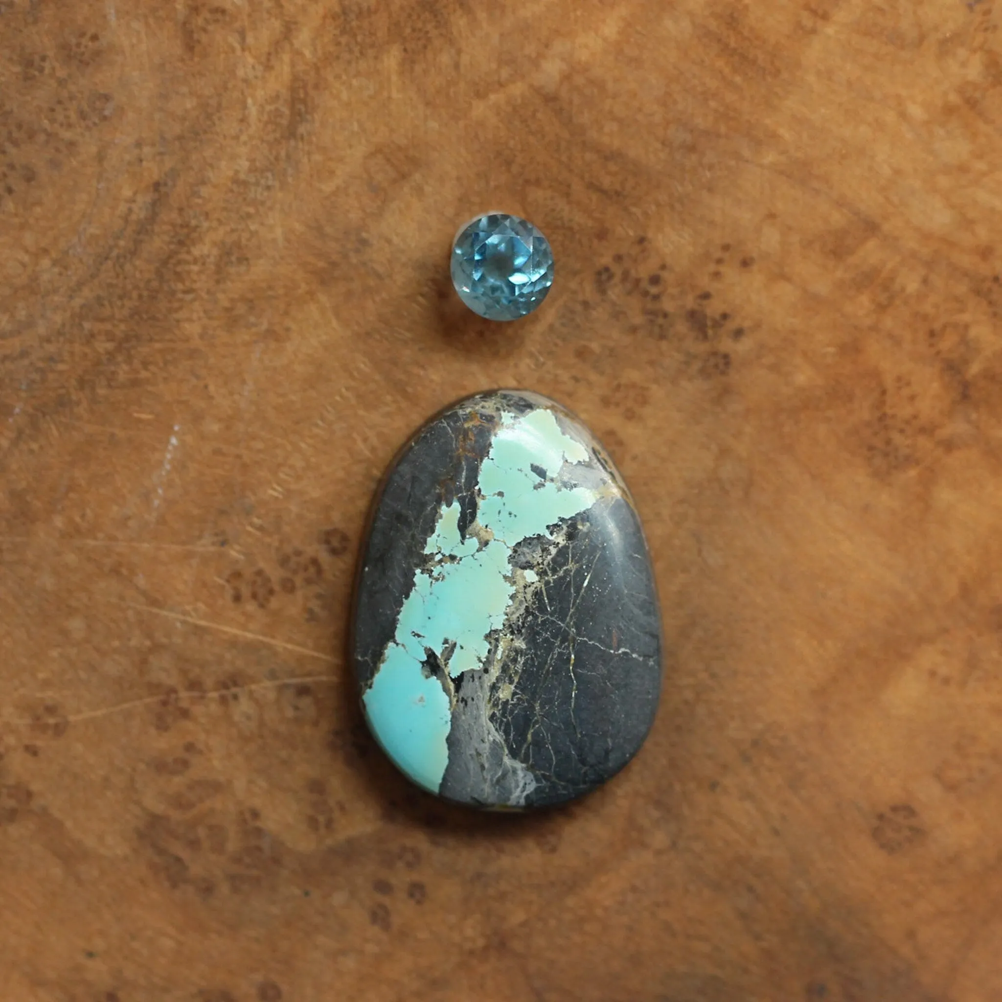 Sierra Nevada Boulder Turquoise Pendant - 14K Gold - London Blue Topaz - Solid Gold and .925 Sterling Silver