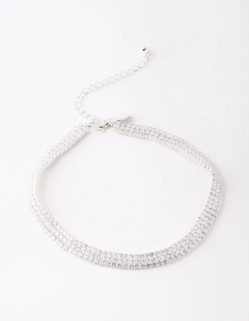 Silver Cubic Zirconia 3 Row Tennis Choker