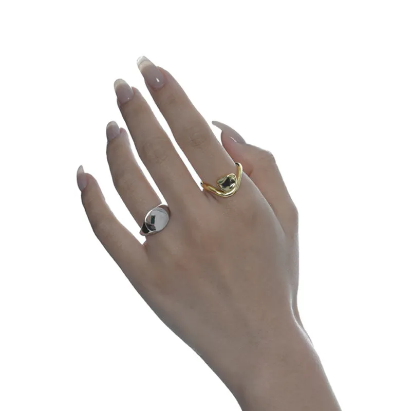 Silver Irregular Stone Shape Adjustable Band Ring for Women