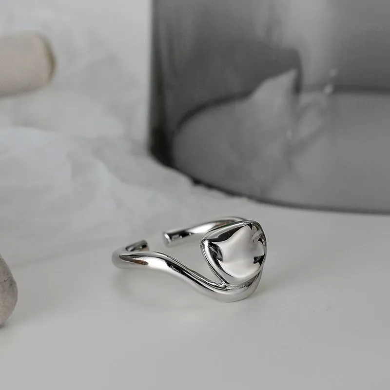 Silver Irregular Stone Shape Adjustable Band Ring for Women