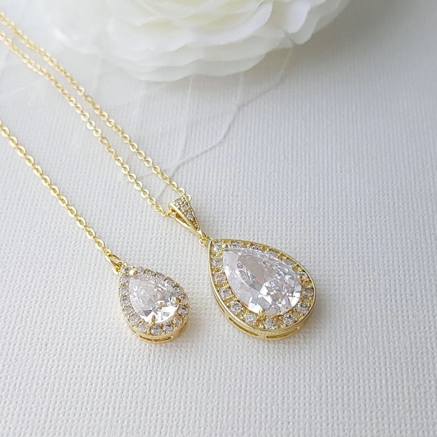 Simple Teardrop Back Necklace for Weddings-Evelyn