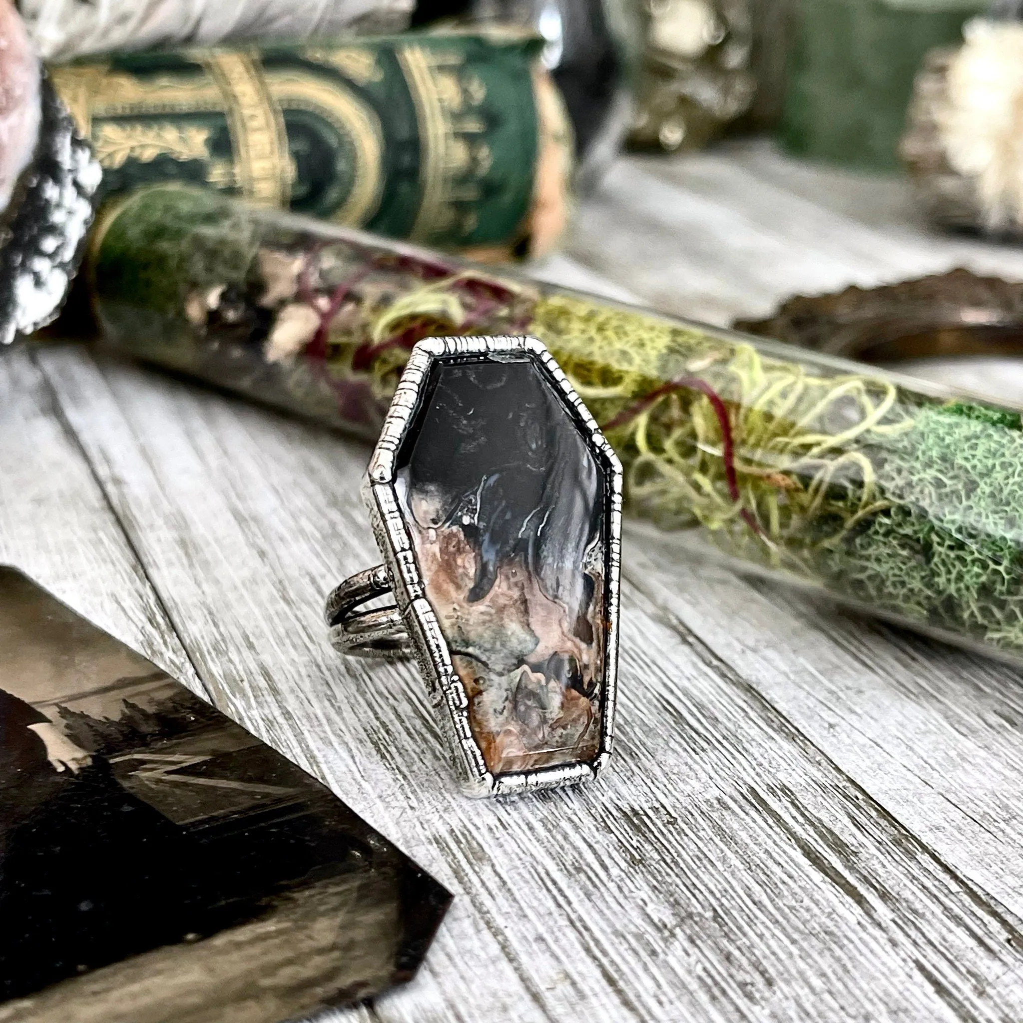 Size 10 Fossilized Palm Root Coffin Statement Ring in Fine Silver / Foxlark Collection - One of a Kind