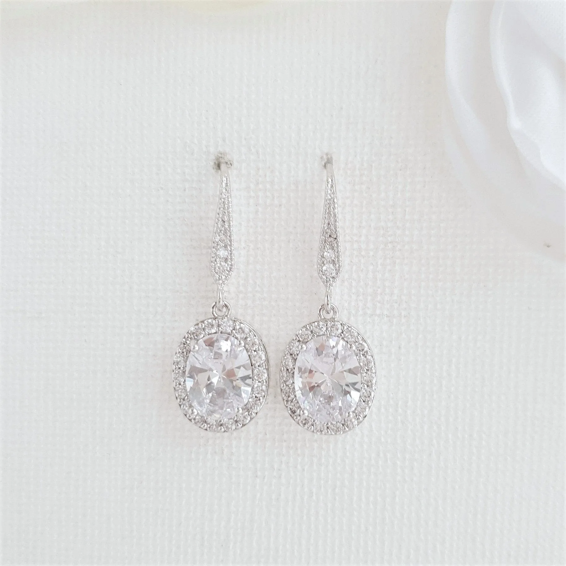 Small Gold Dangle Earrings With Oval CZ Drops-Emily