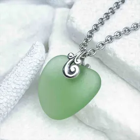 Soda-Pop Seafoam Sea Glass Heart Pendant with Ocean Waves Sterling Silver Bail | #1990