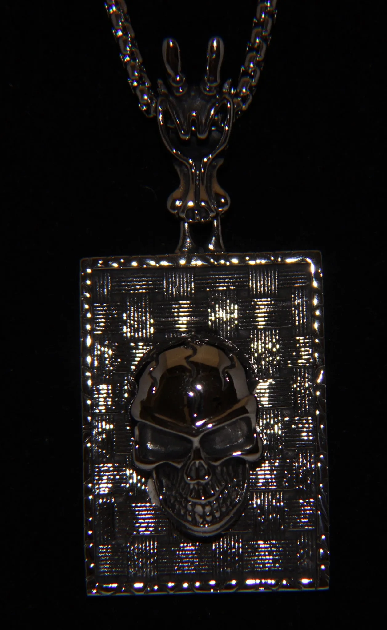 Stainless Steel Large Rectangle Skull Pendant - UDINC0478