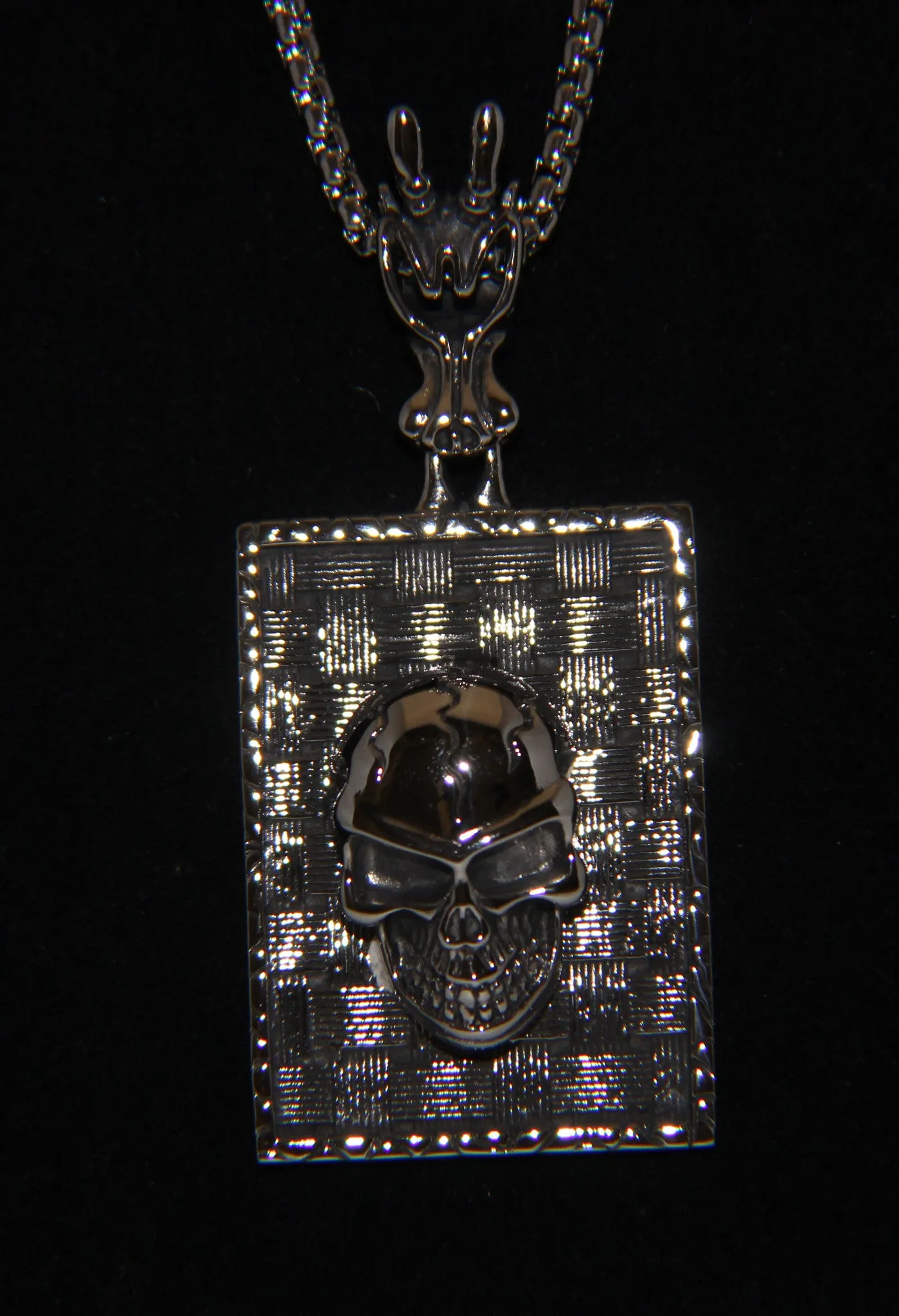 Stainless Steel Large Rectangle Skull Pendant - UDINC0478