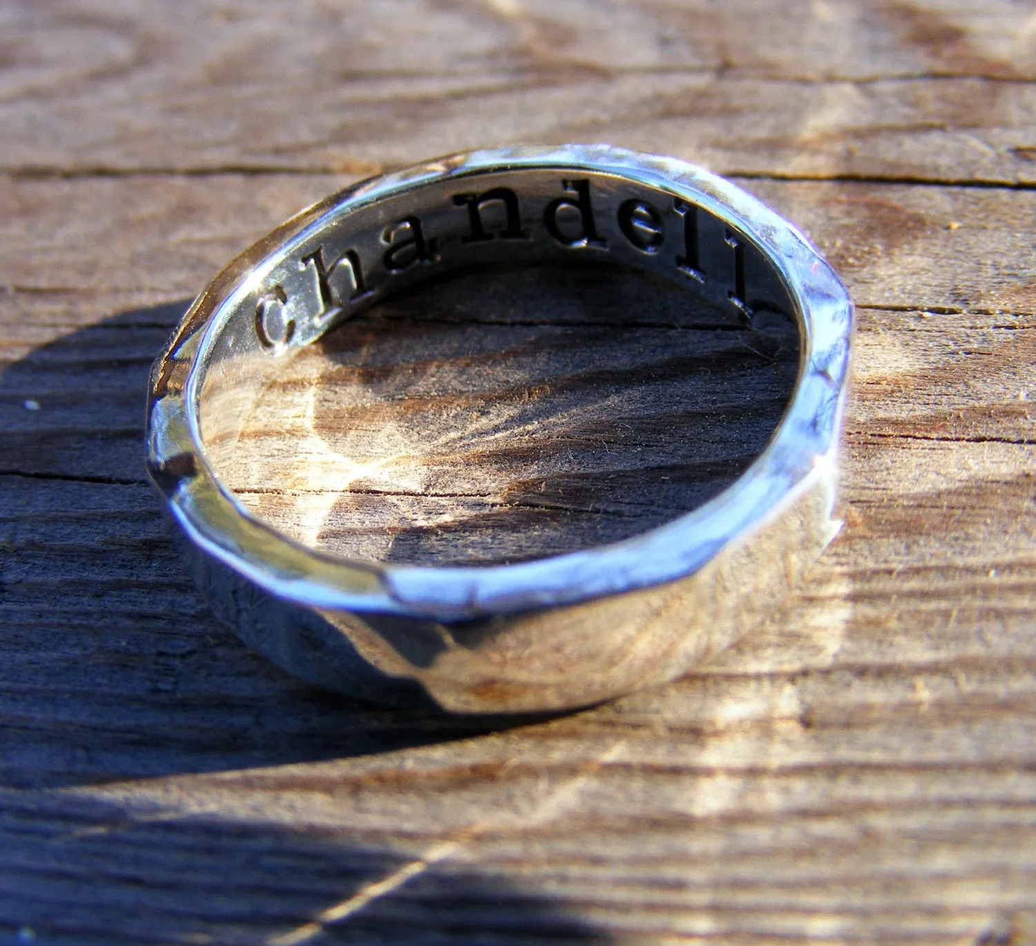 Sterling Silver Wedding Ring Band Set, Men, Womens, Couples Ring Set, Custom, Personalized, Engraved, Hand Stamped, Engagement Promise Ring