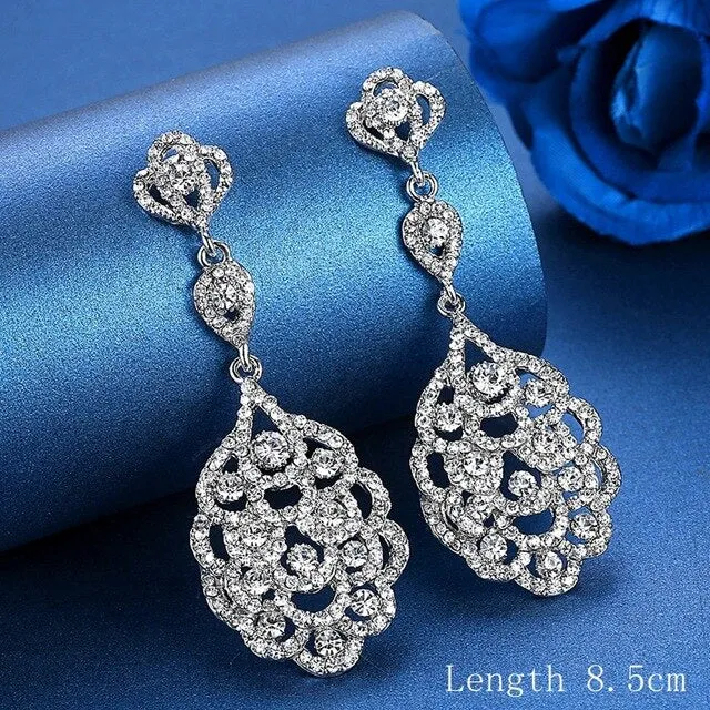 Stunning High Quality Rhinestone Long Crystal  Earrings