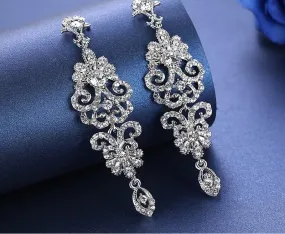 Stunning High Quality Rhinestone Long Crystal  Earrings