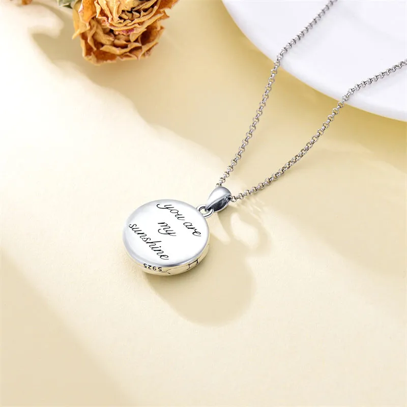 Sunflower Butterfly Triple Moon Rose Locket Necklace Sterling Silver Photo Necklace that Hold Pictures for Mother Women