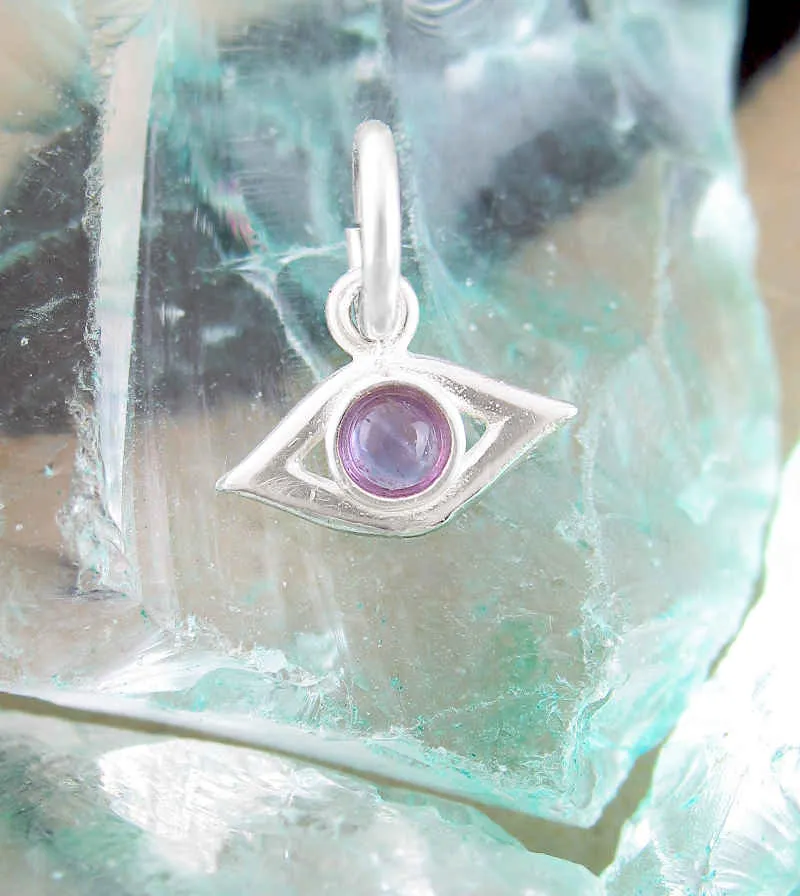 Tiny Evil Eye Protective Charm With Amethyst Cabochon