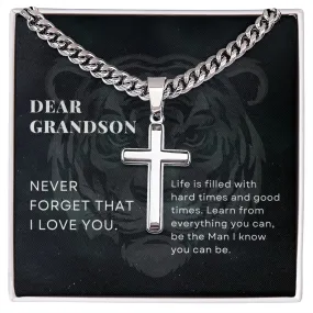 To Grandson Gift Encouragement From Grandparents, be the Man I know you can be, Stainless Steel Cross Pendant Cuban Chain Necklace