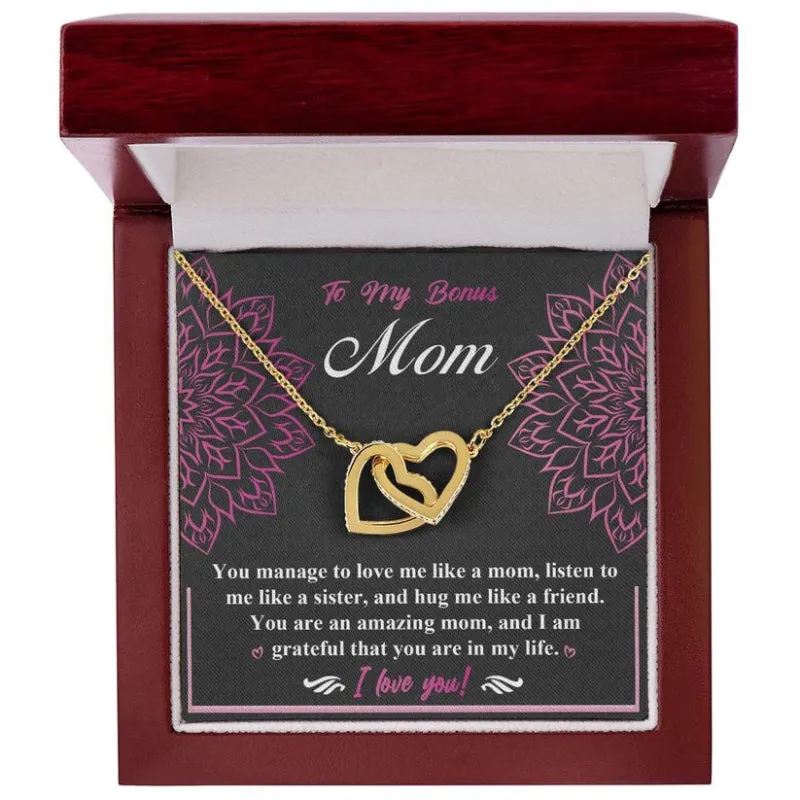 To My Bonus Mom Mothers Day Interlocking Necklace With Message Card