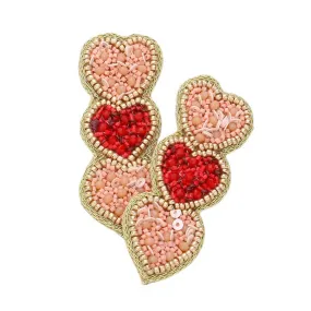 Triple Beaded Heart Earrings