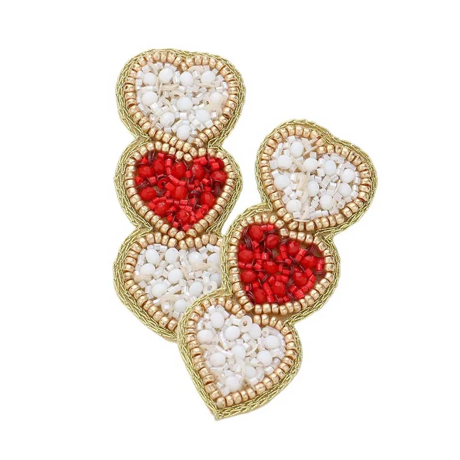 Triple Beaded Heart Earrings