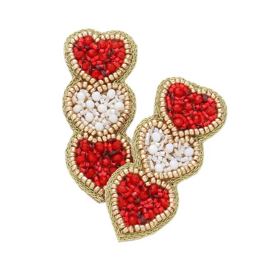 Triple Beaded Heart Earrings