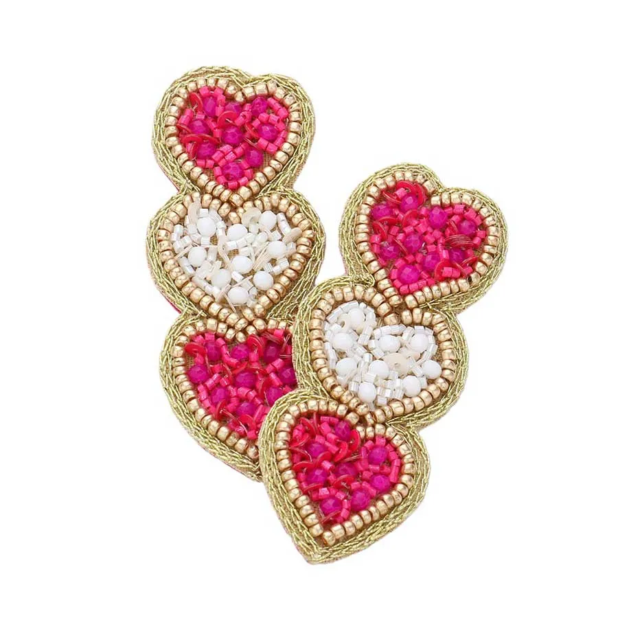 Triple Beaded Heart Earrings