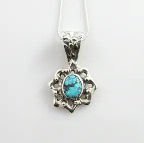 Unique Silver Spiderweb Turquoise Pendant