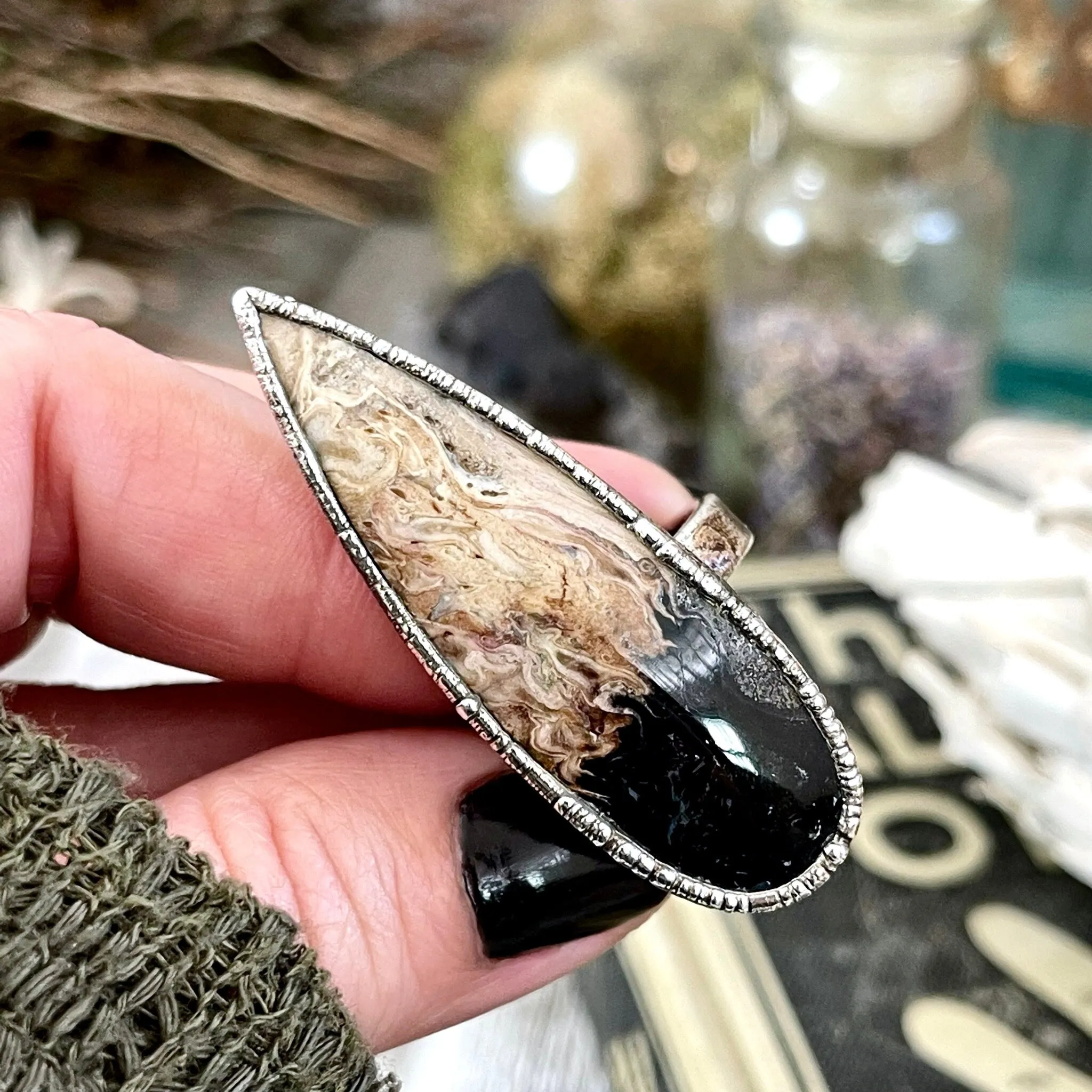 Unique Size 7 Large Fossilized Palm Root Statement Ring in Fine Silver / Foxlark Collection - One of a Kind