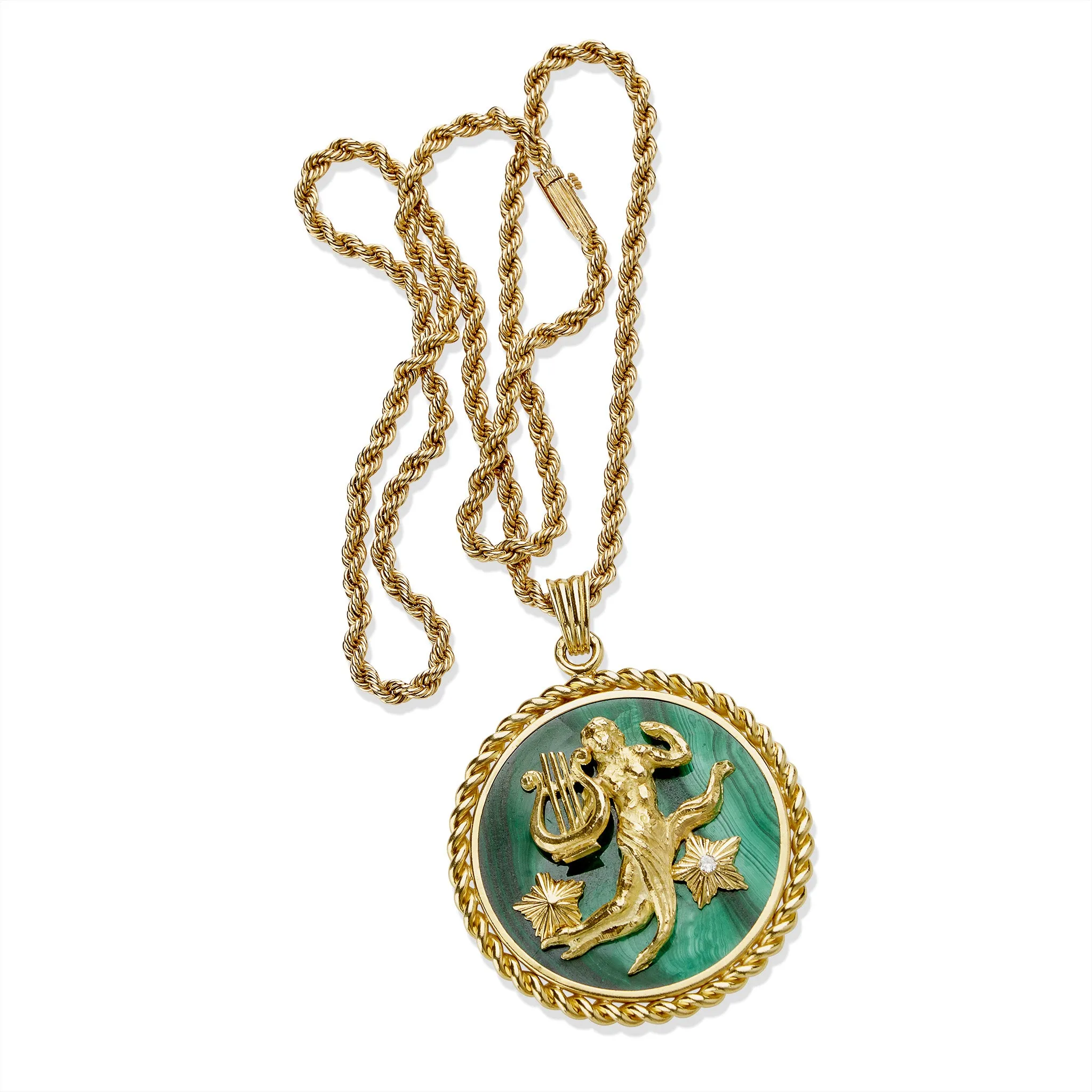 Van Cleef & Arpels Malachite and Diamond Virgo Zodiac Pendant