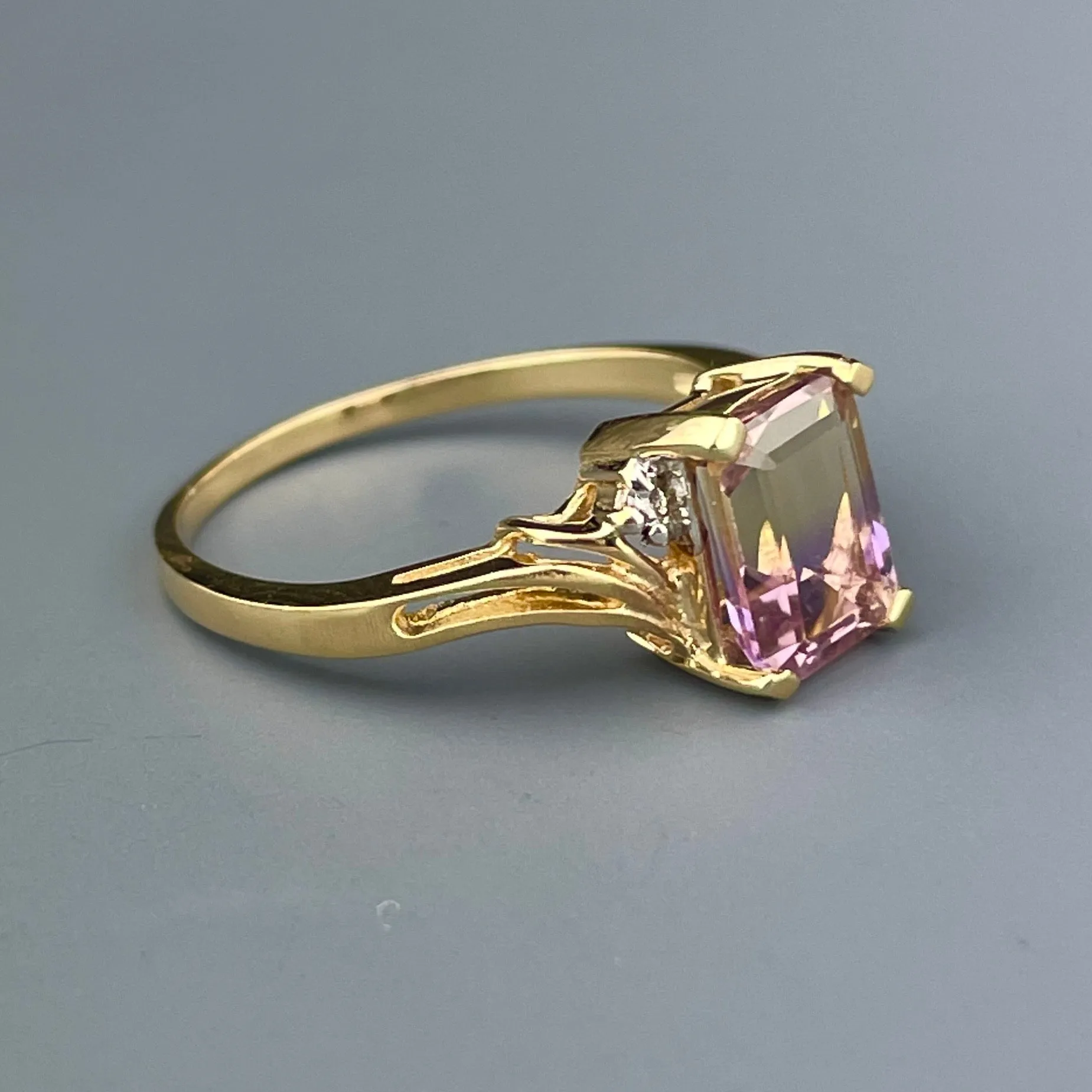 Vintage 14K Gold Diamond Ametrine Cocktail Ring, Sz 7 1/2