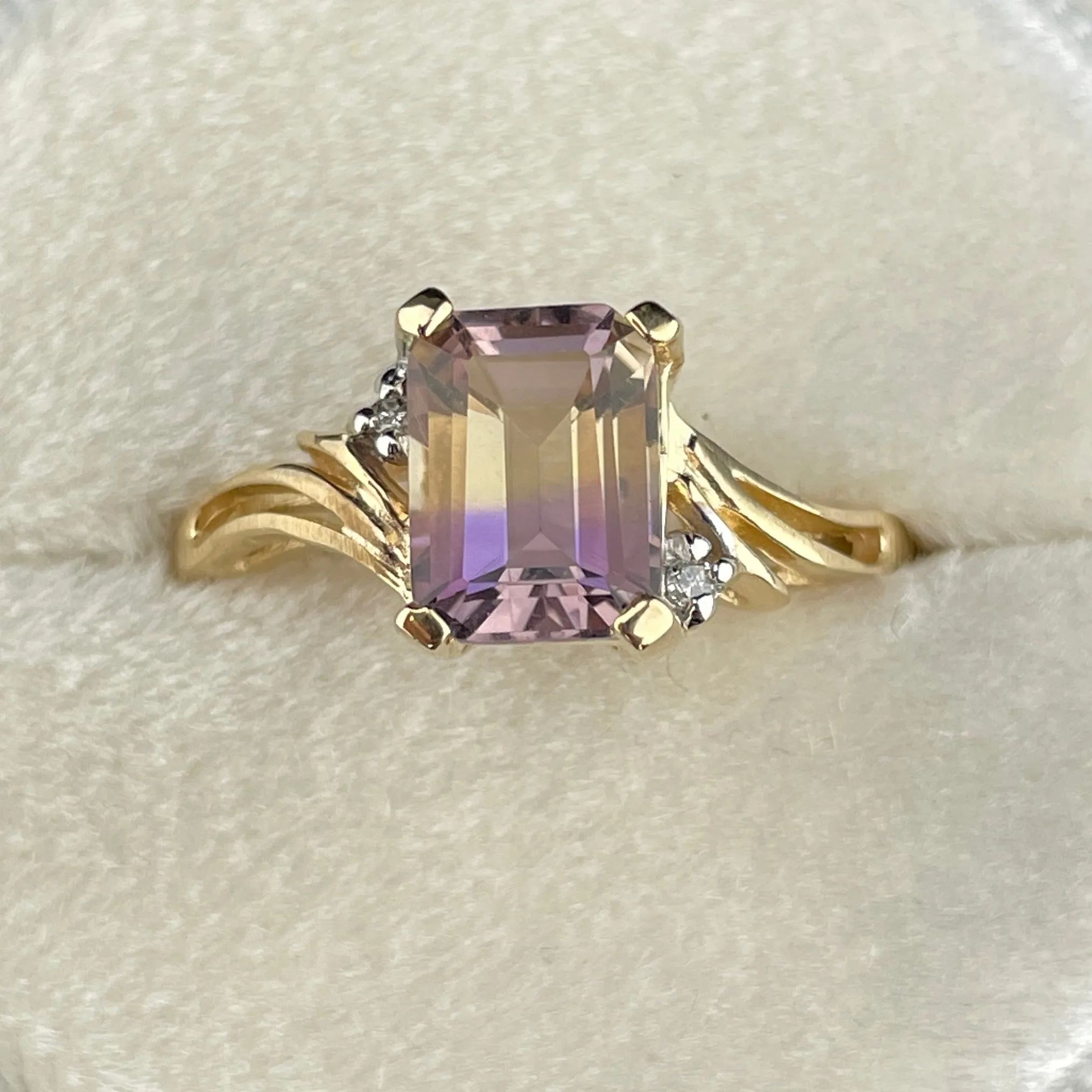 Vintage 14K Gold Diamond Ametrine Cocktail Ring, Sz 7 1/2