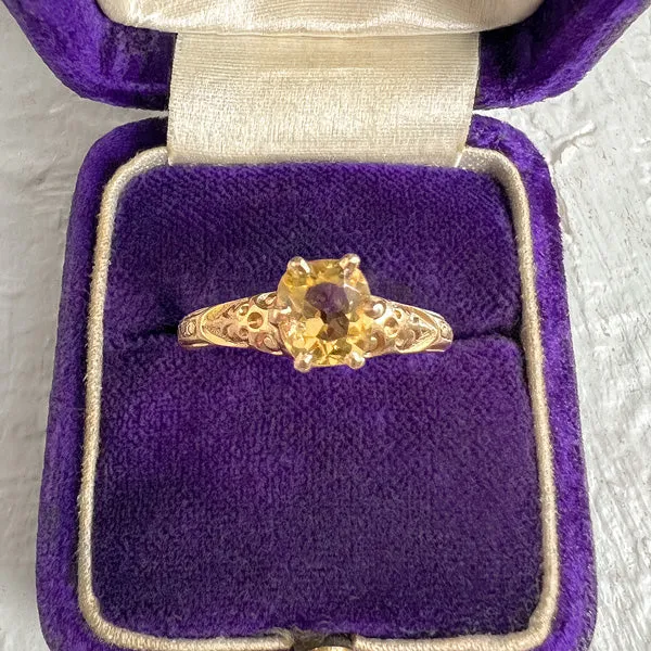 Vintage Engraved Solitaire Citrine Ring