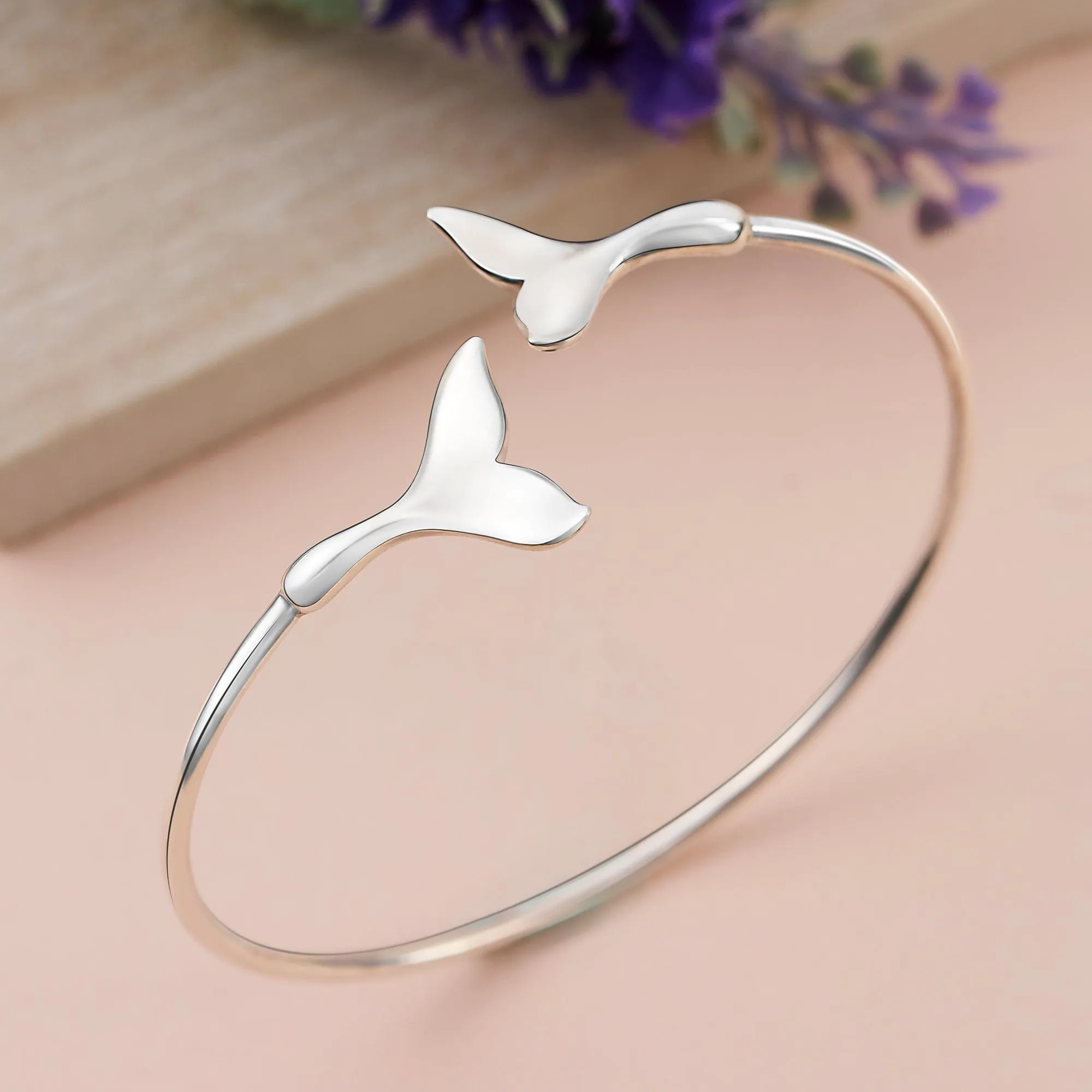 Whale Tail Silver Bangle Bracelet Adjustable