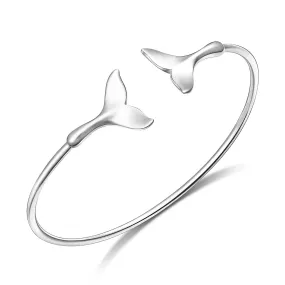 Whale Tail Silver Bangle Bracelet Adjustable