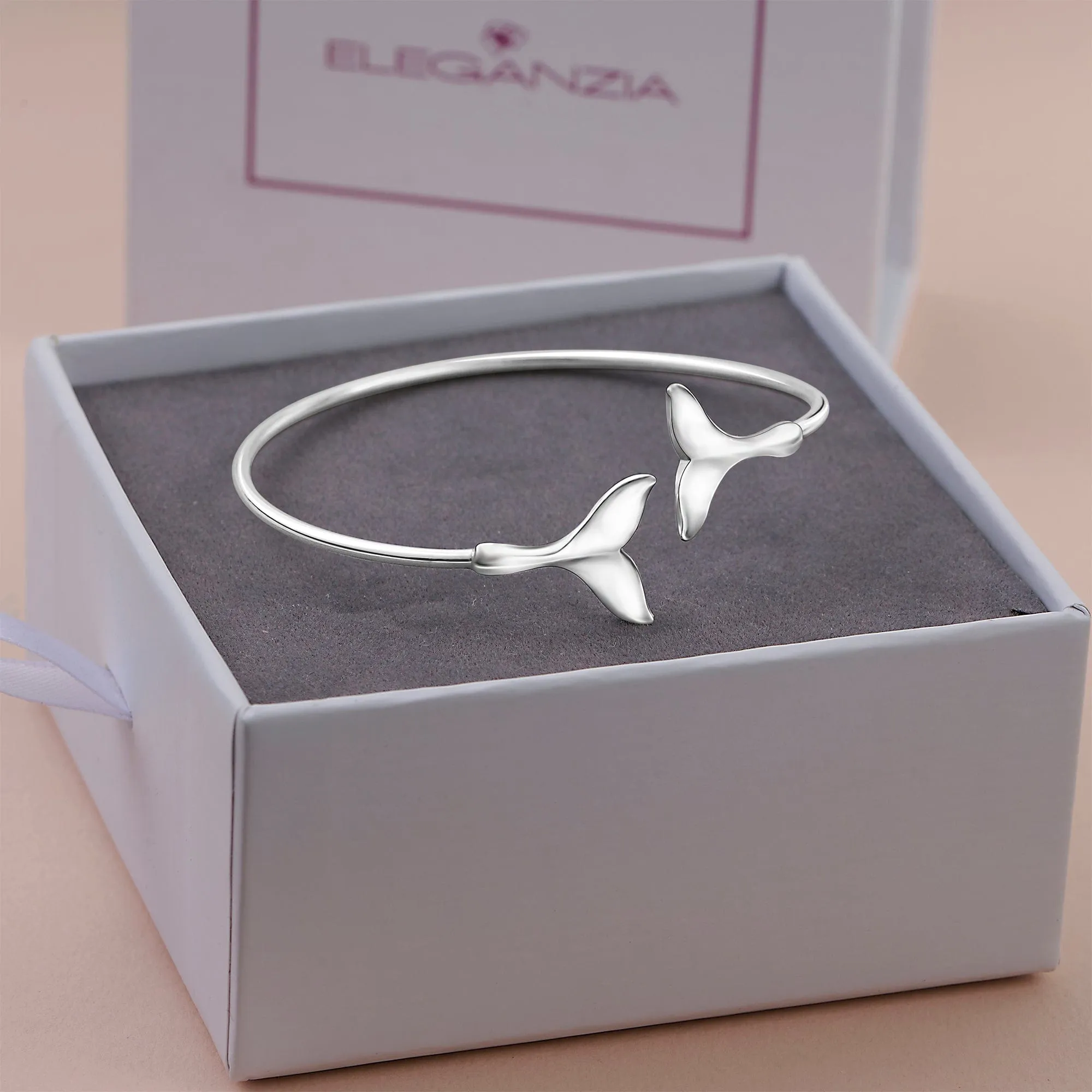 Whale Tail Silver Bangle Bracelet Adjustable