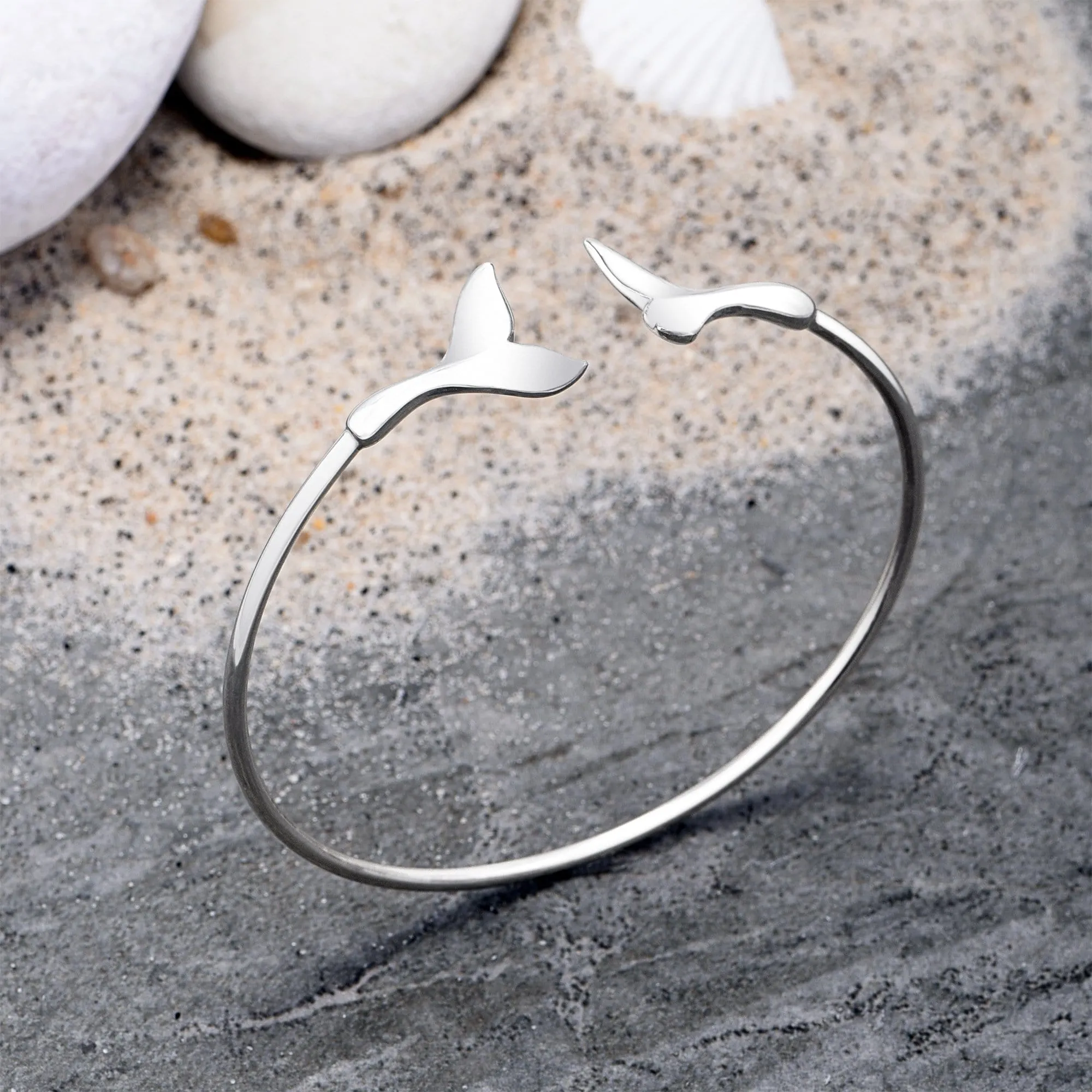 Whale Tail Silver Bangle Bracelet Adjustable