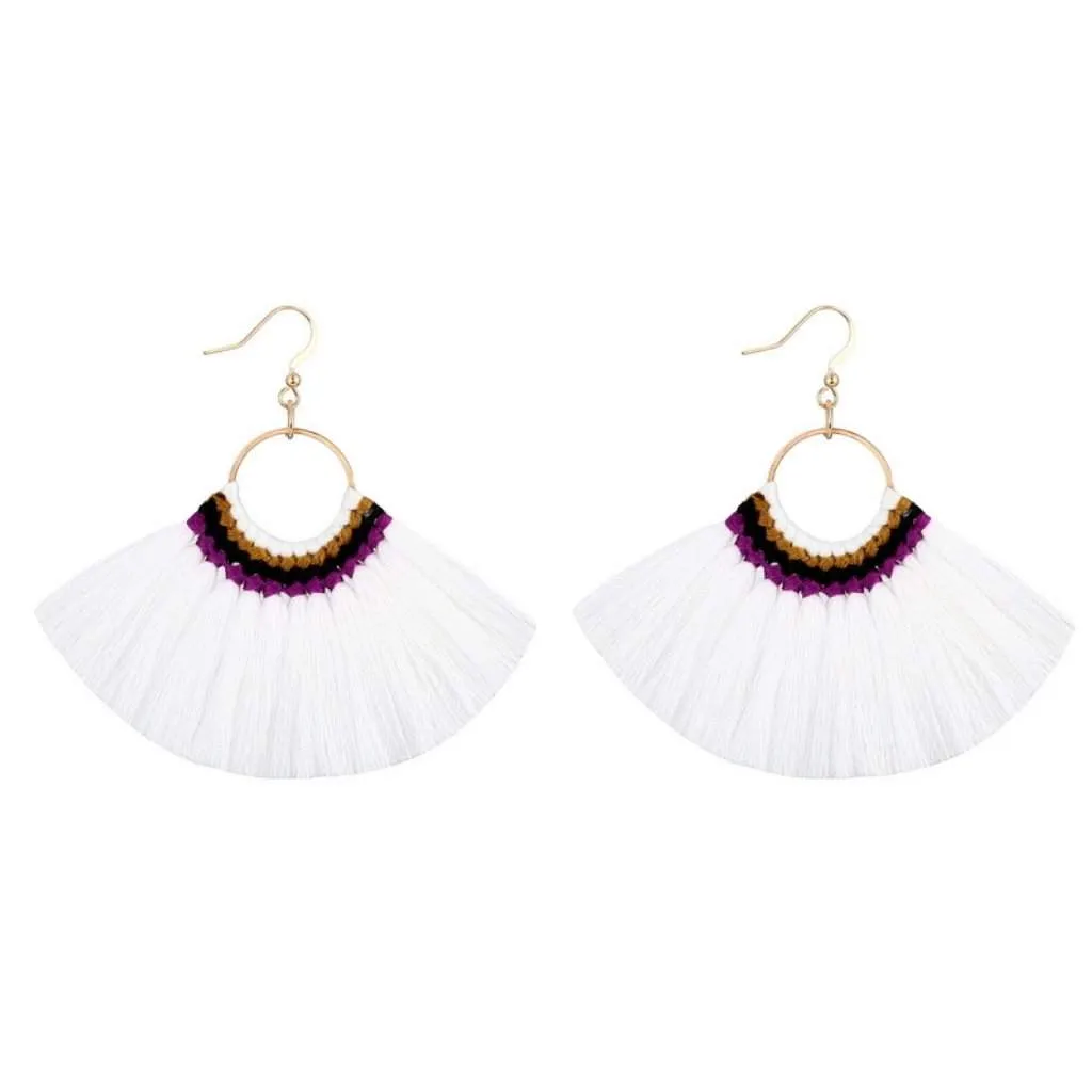 White Tassel Fan Dangle Earrings